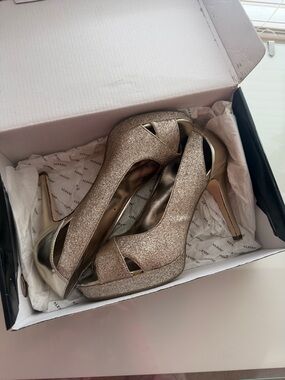 Alfani Gold Glitter Peep-Toe Stiletto Heels
